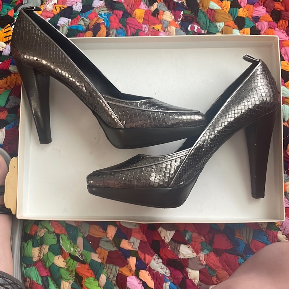 Metallic snake skin heels